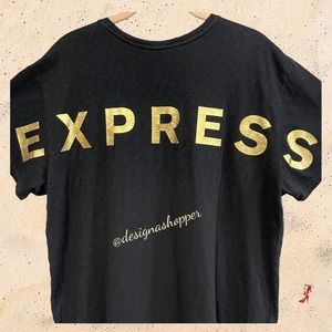 EXPRESS Black t-shirt w/bold, graphic Gold letters across the back LG